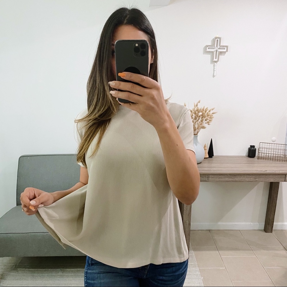 CALVIN KLEIN Taupe Button Back Silk Top